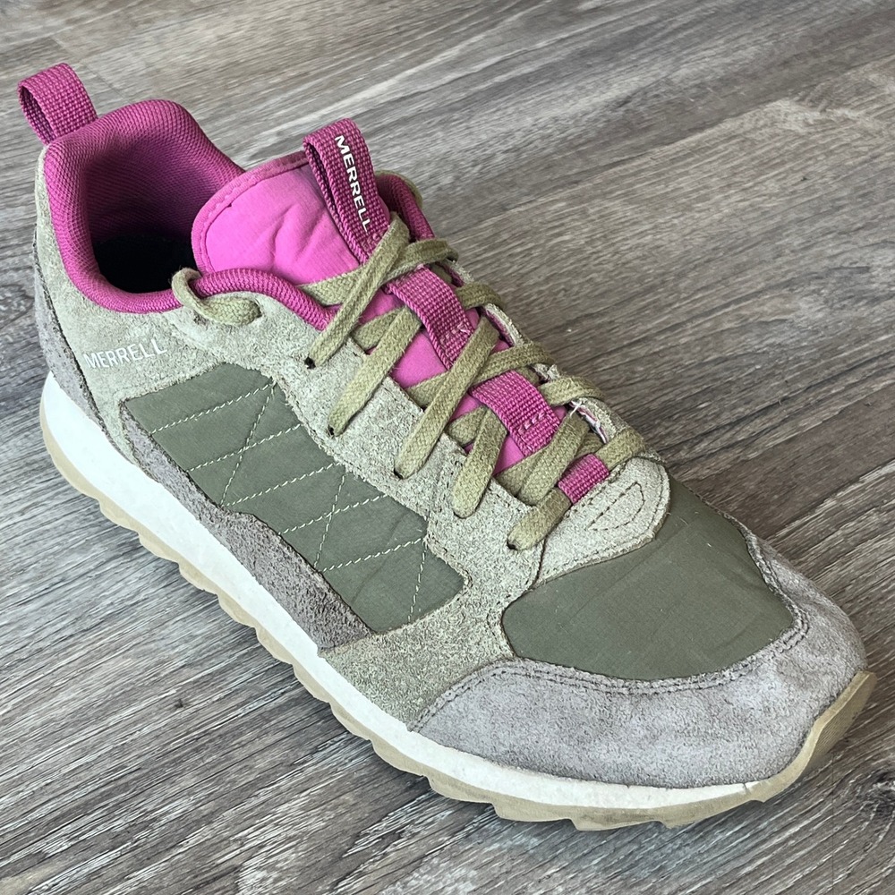 Merrell Alpine Hiking Shoes Sneakers Olive Fuchsia Suede Womens 9 UK 6.5‎ EU 40